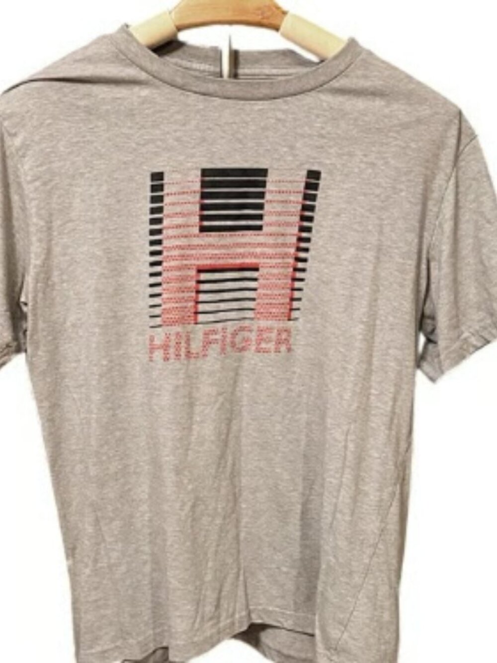 Tommy Hilfiger Gray Red Graphic Top Short Sleeve T-Shirt Breathable Designer XL